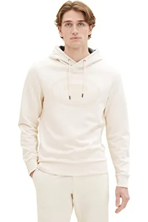 TOM TAILOR Herren 1037799 Hoodie Sweatshirt mit Logo-Print aus Baumwolle, 18592-vintage beige, XL