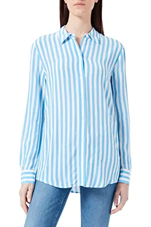 Tommy Hilfiger Damen Viscose Fleur Blouse Ls Bluse, Banker STP/Hydrengea Blue, 70
