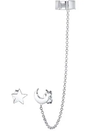 Elli Earcuff 925 Sterling Ohrmanschette Damen Ohrring mit Kette für Frauen Ohrstecker Stern Halbmond Astro Durchmesser 7mm Helix 0302562118