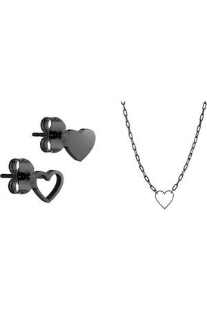 liebeskind Damen-Ohrstecker Edelstahl (schwarz) & Damen-Collier Edelstahl (schwarz)