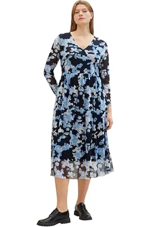 TOM TAILOR Damen Plussize Maxi Mesh-Kleid mit transparenten Ärmeln, , 48