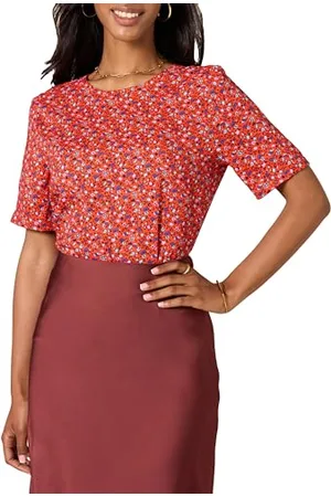 Amazon Damen Georgette-Top mit kurzen Ärmeln und normaler Passform, , M