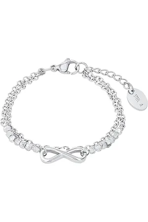 QS by s.Oliver Armband Edelstahl Mädchen Kinder Armschmuck, mit Glas, 14+2 cm, Grau, Infinity, Kommt in Schmuck Geschenk Box, 2034972