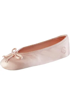 Isotoner Damen Satin Ballerina Slipper mit Schleife, Wildledersohle, Schwarz, Größe 39-40, Schwarz, 39/40 EU