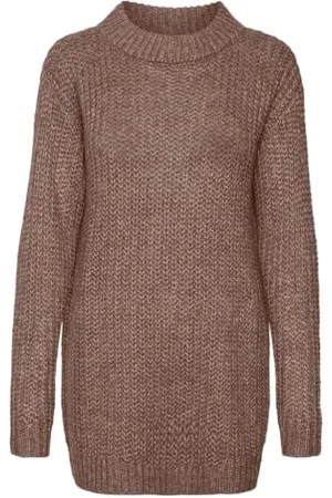 VERO MODA Damen Vmthunder Ls O-neck Long Pullover Ga Bf, Brown Lentil/Detail:melange, XS