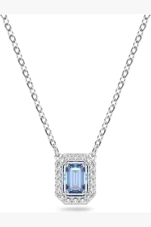 Swarovski Una Halskette, Weiße und Rhodinierte Damenhalskette mit Strahlendem Blauem Anhänger