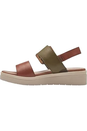 Tamaris COMFORT Damen Sandalen flach aus Leder mit Schnalle, Grün ( Comb), 37 EU
