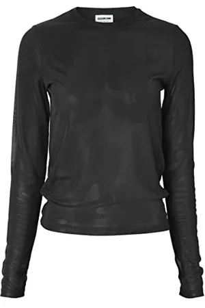 Noisy May Damen Einfarbiges Mesh Langarm Shirt Durchsichtiges Netz Top Stretch Rundhals Oberteil NMJUDITH