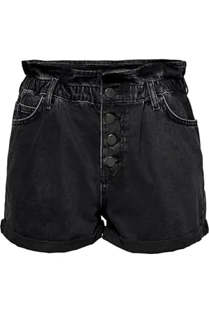ONLY Damen Denim Jeans Shorts | Kurze Bermuda Pants Sommer Hose | Paperback mit elastischem Bund ONLCUBA, Farben:Schwarz, Größe:M