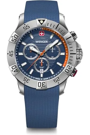 Wenger Herren Armbanduhr Seaforce Chronograph Ø 43 mm, Swiss Made, Analog Quarz, Wasserdicht bis 200 m, Silikon-Armband, Blau, 01.0643.124