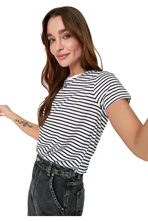 Trendyol Damen Gestreept basic gebreid T-shirt T Shirt, , XL EU