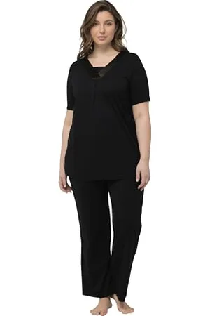 Ulla Popken Damen Pyjama, Satin Details Pyjamaset, , 46-48