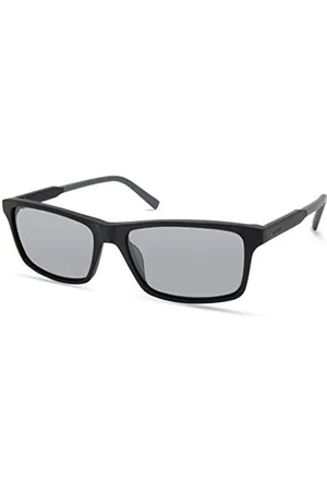 Timberland TBA9268 Herren Sonnenbrille, Casual Sonnenbrille in Leichtem Design, Rechteckige Linsenform, Rauchfarbene Polarisierte Gläser, Mattes Schwarz