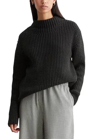 Marc O’ Polo Marc OߴPolo Denim Damen Strickpullover mit Mock-Neck-Kragen Relaxed Fit, Schwarz (Black), XS