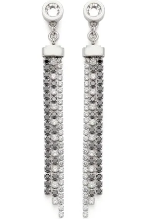 Leonardo Ohrstecker Atura, 1 Paar Steck-Creolen aus silberfarbenem Edelstahl, klarer Solitär, schwarze Zirkonia Steinchen auf drei beweglichen Strängen, Schmuck Damen Geschenk, 024317