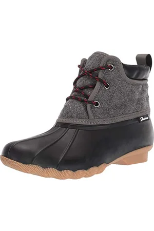 Skechers Damen Pond-Lil Puddles-Mid Quilted Lace Up Duck Boot with Waterproof Outsole Regenstiefel, Schwarz/Charcoal, 38 EU