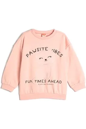 Koton Babygirl Sweatshirt Long Sleeve Crew Neck Cat Printed Glitter Detail Soft Interior Cotton