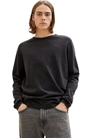 TOM TAILOR Herren 1039943 Basic Crew-Neck Strick-Pullover, 10617-Black Grey Melange, L