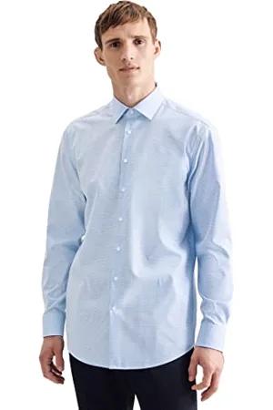 Seidensticker Herren Slim Bügelfrei Business Kent Langarm Businesshemd, Blau ( 12), 37 EU