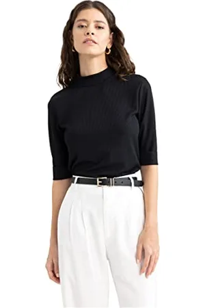 DeFacto Damen V6845AZ T-Shirt, Black, M