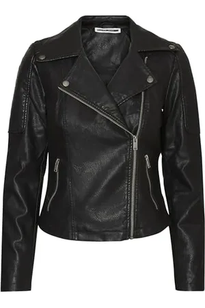 Noisy May Damen Kunstleder Jacke Biker Jacket Übergangsjacke Langarm Shacket PU Coated NMREBEL, Farben: , Größe:XL