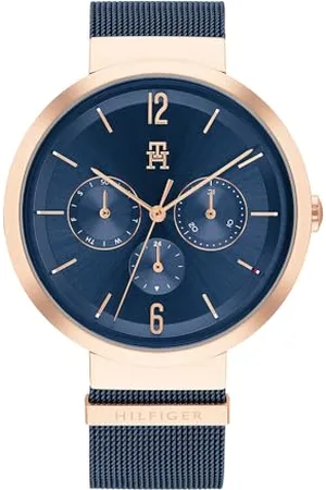Tommy Hilfiger Multi Zifferblatt Quarz Uhr für Damen mit Marinblaues Edelstahl-Mesh-Gliederarmband - 1782541
