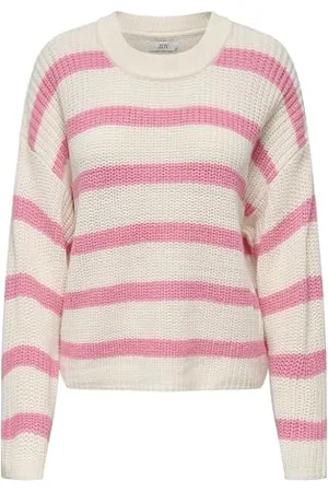 JDY Loose Fit Strick Pullover Gestreift Rundhals Langarm Sweater Knitted Jumper Basic Casual JUSTY, Farben:Pink-2, Größe:S