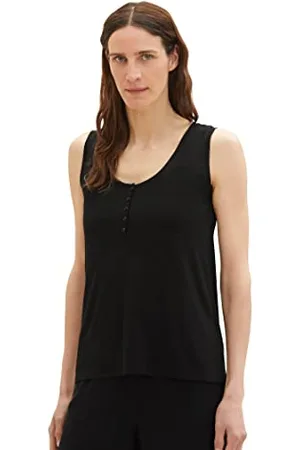 TOM TAILOR Damen 1036790 Basic Top mit Knopfleiste, 14482-Deep Black, S