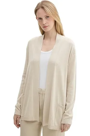 TOM TAILOR Damen 1042975 Basic Cardigan Strickjacke, 25955-Dusty Beige Melange, Small