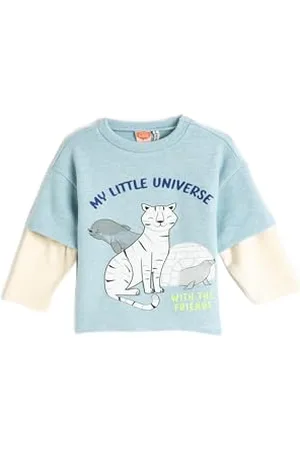 Koton Babyboy Fleece Sweat Cat Printed Long Sleeve Crew Neck