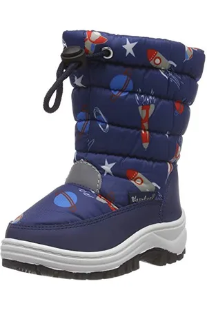 Playshoes Unisex Kinder gefütterte Kinder Winterstiefel, warme Schneestiefel mit Innenfutter und griffiger Profilsohle, mit Raketen-, Planeten-, Sternen-Muster