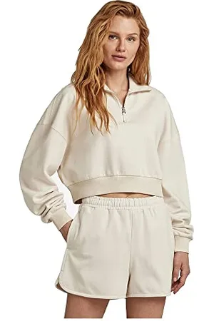 G-Star RAW Damen Cropped Half Zip Loose Sweatshirt, , L