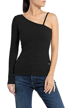 Replay Damen Langarmshirt One-Shoulder-Oberteil, (Schwarz), XS