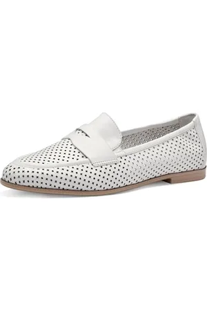 Tamaris Damen Slipper Leder Blockabsatz; WHITE STRUCTURE/weiß; 41 EU