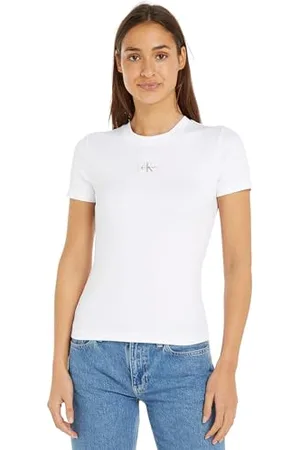 Calvin Klein Jeans WOVEN LABEL RIB BABY TEE Langarmhemd Damen, , XXL