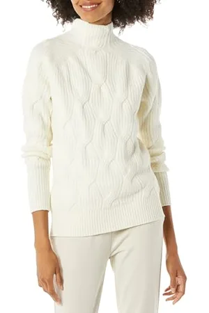 Amazon Damen Soft-Touch-Pullover mit Trichterkragen und Zopfmuster, , S