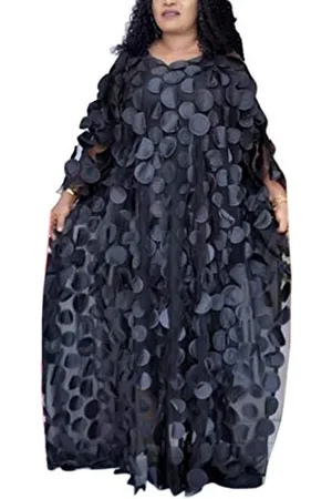 HD Collection Damen-Kleid mit Blumen-Applikationen im afrikanischen Stil, U-Boot-Ausschnitt, Chiffon-Kaftan, Einheitsgröße, , Einheitsgröße