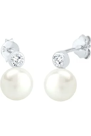 Elli Ohrringe Damen Basic mit Süßwasserzuchtperle und Zirkonia in 925 Sterling Silber