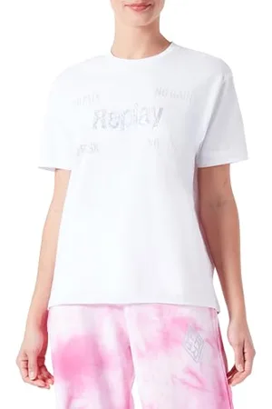 Replay Damen T-Shirt Kurzarm aus Baumwolle, (Weiß), S