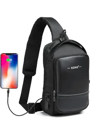 Kono Anti-Diebstahl Sling-Rucksack, wasserabweisende Umhängetasche mit USB-Ladeanschluss, modische Reisetasche für Männer für Radfahren, Camping, Wandern