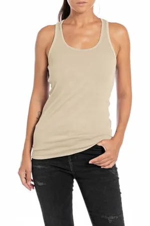 Replay Damen Tank Top Rundhals-Ausschnitt, (Beige), L