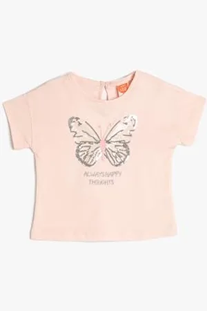 Koton Babygirls Butterfly Sequined Detail Short Sleeve Crew Neck Cotton T-Shirt, , 3-4 Jahre EU