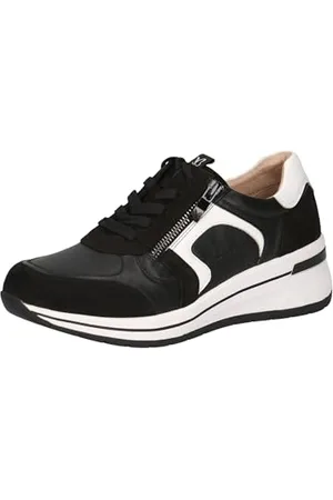 Caprice Damen Wedge Sneaker aus Leder mit Reißverschluss, Mehrfarbig (Black/White), 36 EU