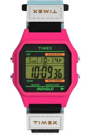 Timex Main Street Unisex-Armbanduhr, 36 mm, blaues Nylonband, digitales Zifferblatt, rosa Gehäuse TW2W72200