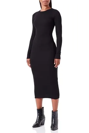 JJXX Damen JXFOREST STR LS Rib Dress JRS SN langes Kleid, Black, S