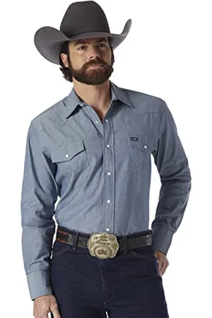 Wrangler Herren Westernhemd mit Langen Ärmeln, Druckknopfverschluss, Gewaschene Oberfläche - - 16" Hals 33" Ärmel