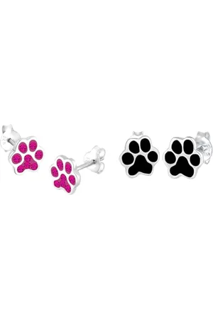 Elli Ohrringe Damen Ohrstecker Pfoten Hund Katze mit Kristallen in 925 Sterling Silber & Ohrringe Damen Ohrstecker Pfoten Tier Hund Katze Filigran mit Emaille in 925 Sterling Silber