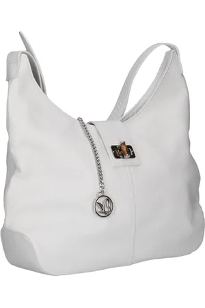Caprice Damen Schultertasche aus Leder Mittelgroß, Weiß , 1