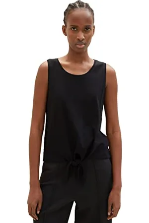 TOM TAILOR Damen 1038397 Basic Top mit Knoten, 14482-Deep Black, XS