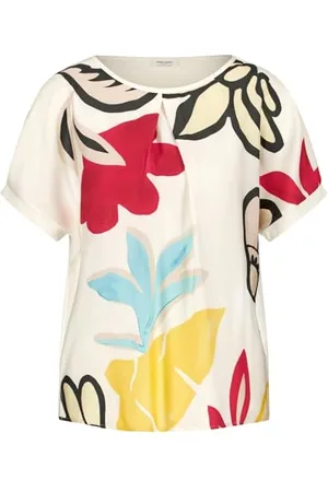Gerry Weber Damen Kurzarmshirt mit Material-Patch Kurzarm, überschnittene Schultern, mit Ärmelaufschlag unifarben, Frontprint 38
